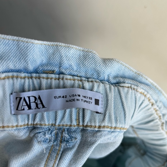 ZARA WOMAN PAPERBAG LIGHT BLUE HIGH WAISTED DENIM SHORTS size 10 - Picture 3 of 3